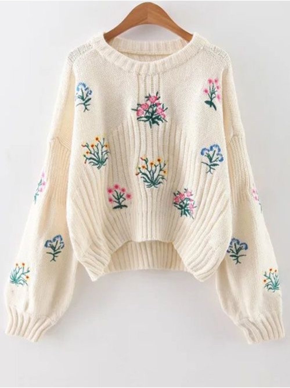 Woven Heart Cream Floral Embroidered Women’s Sweater